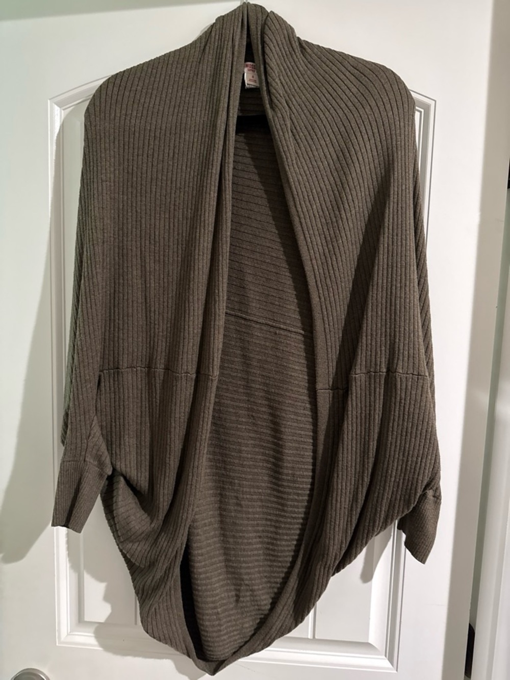 Ribbed Open-Front Women's Cardigan Sweater - Khaki Green